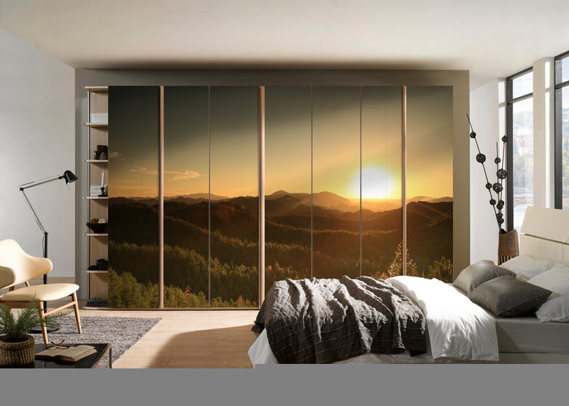 Sunset In Grass Land Self Adhesive Sticker For Wardrobe