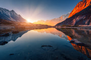 Sunset In Lake With Shaded Mountain Self Adhesive Sticker For Wardrobe