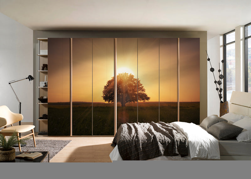 Sunset In Tree Painting Self Adhesive Sticker For Wardrobe