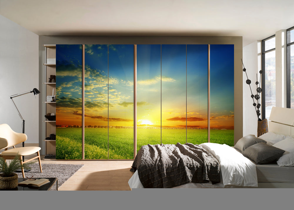 Colourful Sunset Painting Self Adhesive Sticker For Wardrobe