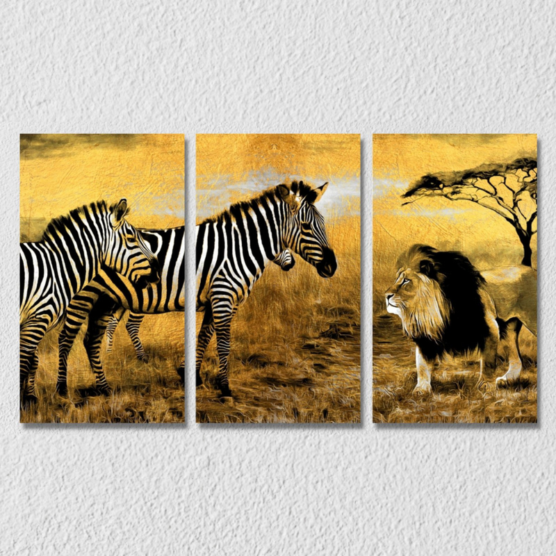 Zebra And Lion Art, Set Of 3