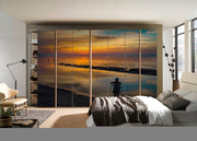 Lady On Ocean Painting Self Adhesive Sticker For Wardrobe