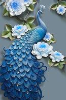 Beautiful Blue Peacock Art Self Adhesive Sticker For Refrigerator