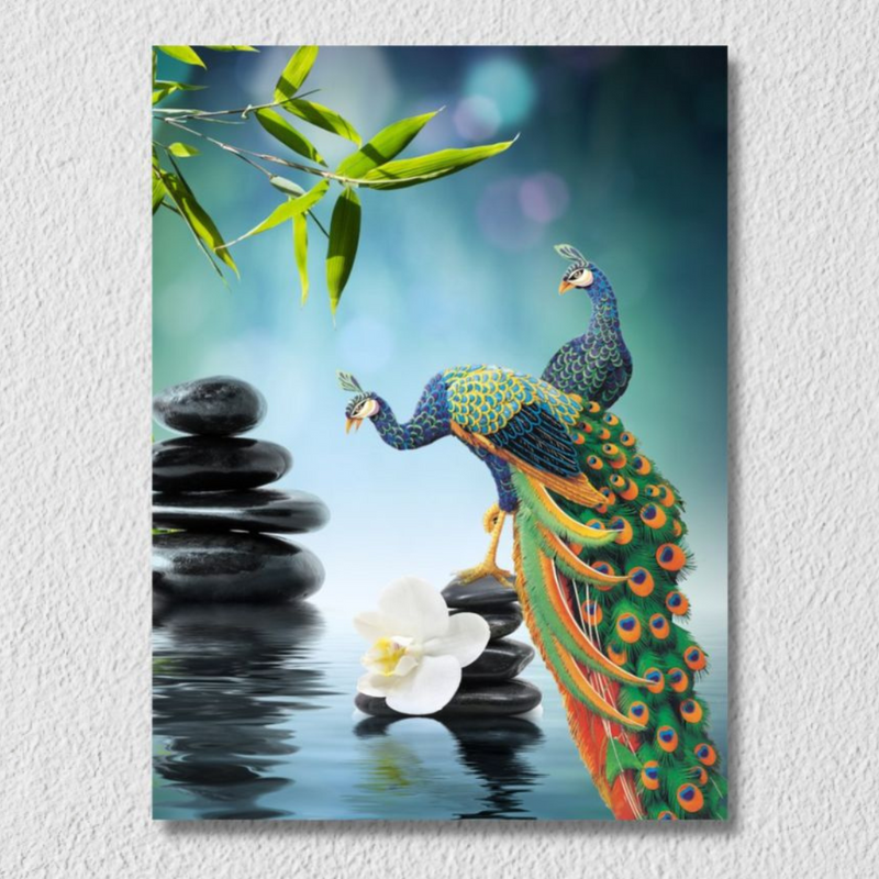 Two Peacocks And Water