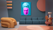 Blue Pink Face Ancient Sculpture Art