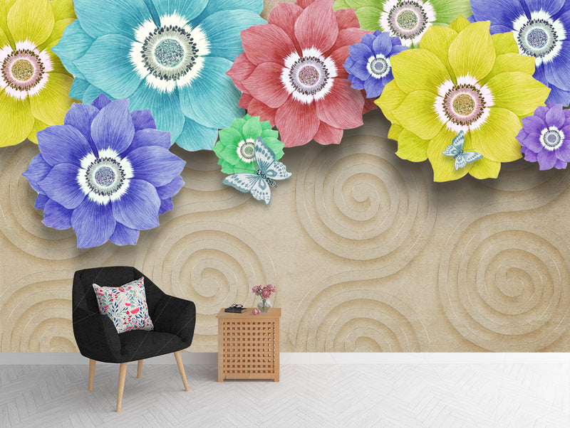 Multi-Colour Pencil Strokes Flowers Customised wallpaper for wall