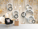 3D Circles Simple mural illustration background with Golden Flower wallpaper for wall