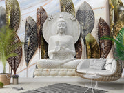 Gautam Buddha With Long Leaves Background wallpaper for wall