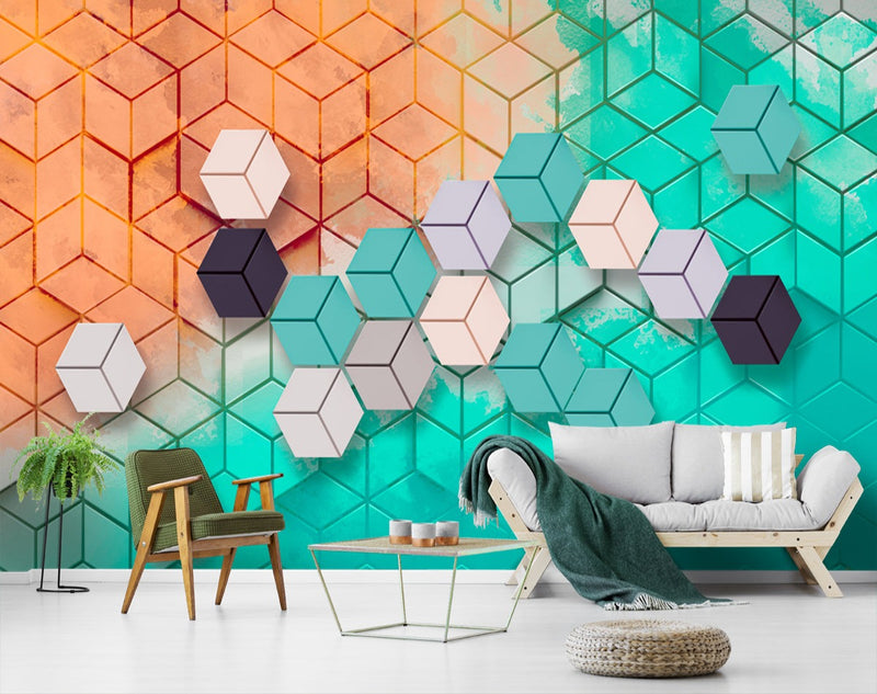 3D Square Mosaic Geometric Pattern Cube wallpaper for wall