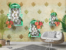 Damask With Flowers and Parrot wallpaper for wall