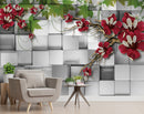 Red Flowers With Geometric Look Background Customised wallpaper for wall