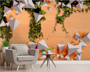 Green Leaves With Geometric Design Wallpaper