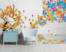 Colourfull Butterflies With White Bricks Customised wallpaper for wall