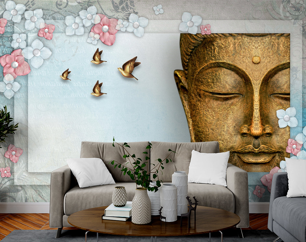 Brown Colour Lord Buddha Customised wallpaper for wall