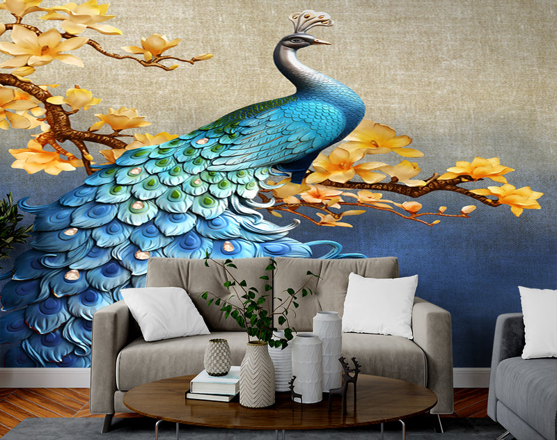 Peacock Sitting on Tree 3D wall coverings