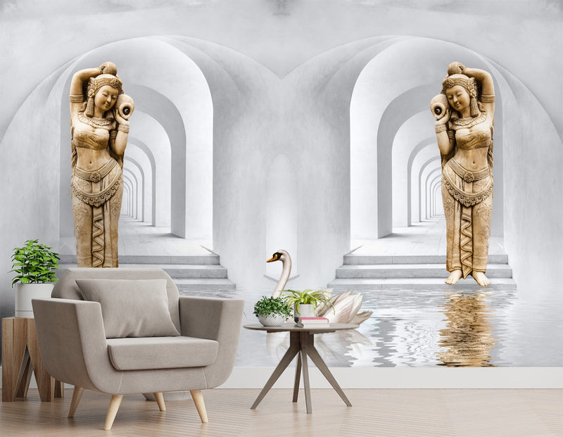 2 Lady Sculptures Customised Wallpaper wall coverings