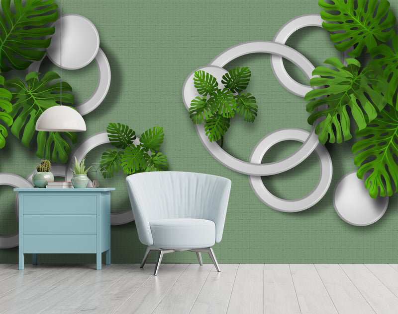 Green Leaves With Circle Wallpaper
