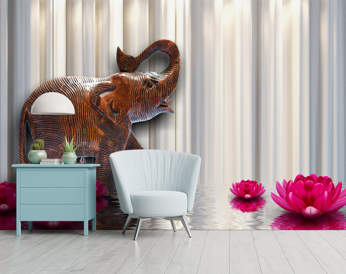3D Elephant mural rajasthani wallpaper