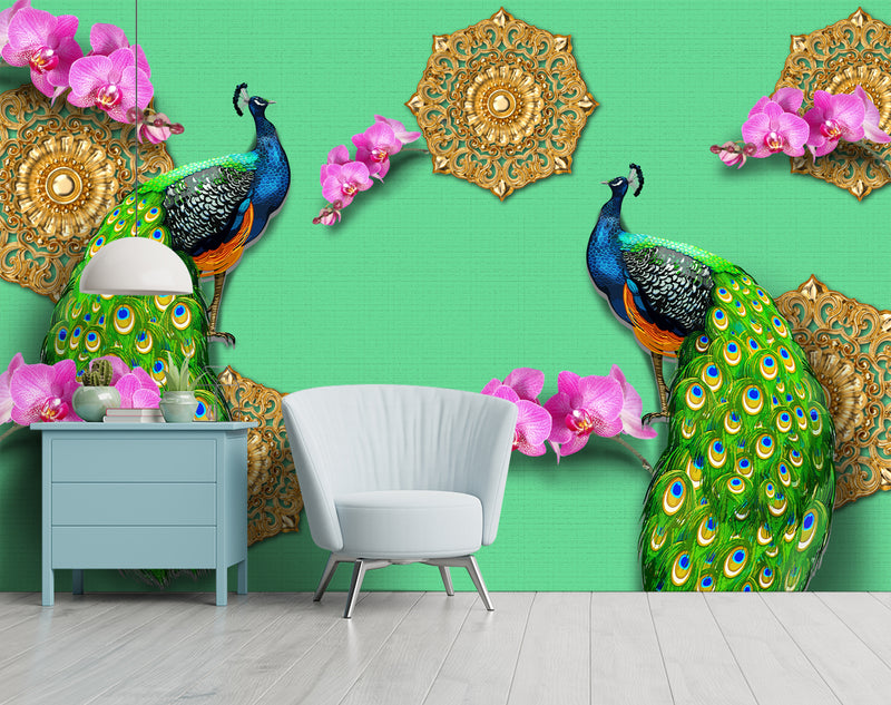 Beautiful Pair of Peacock Wallpaper
