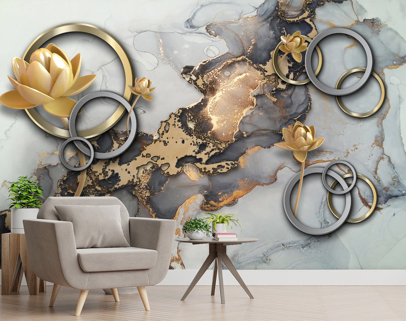 Golden Flower With Circles wallpaper for wall