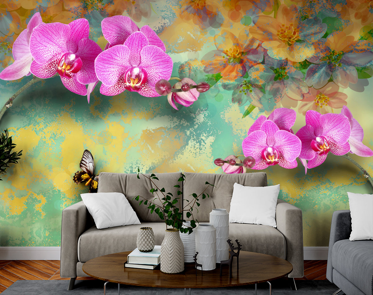Pink and Orange Flowers Customised Wallpaper for wall