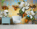 White Flower Drawing Look Customised Wallpaper for wall