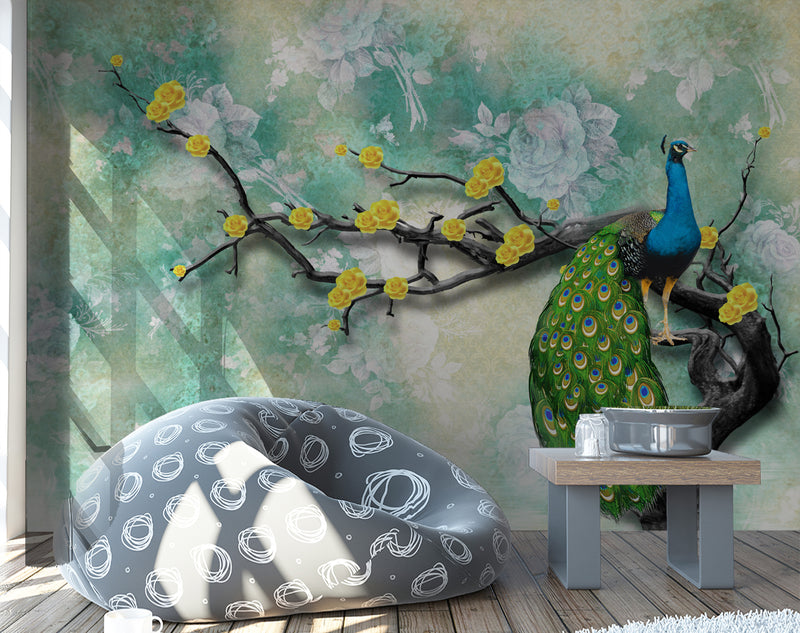 Peacock Sitting On Tree Branch wallpaper for wall