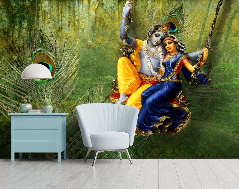 Radha Krishna On Swing wallpaper for wall