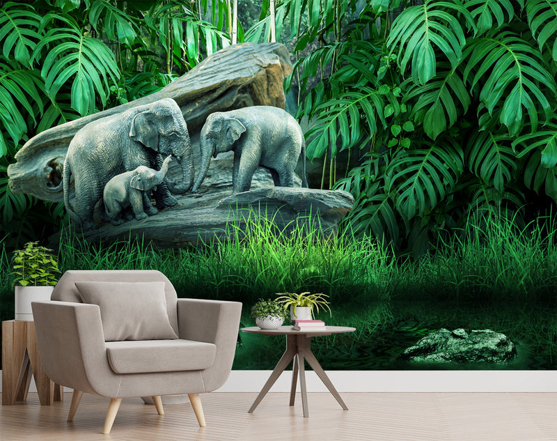 Elephant Family In Forest wallpaper for wall