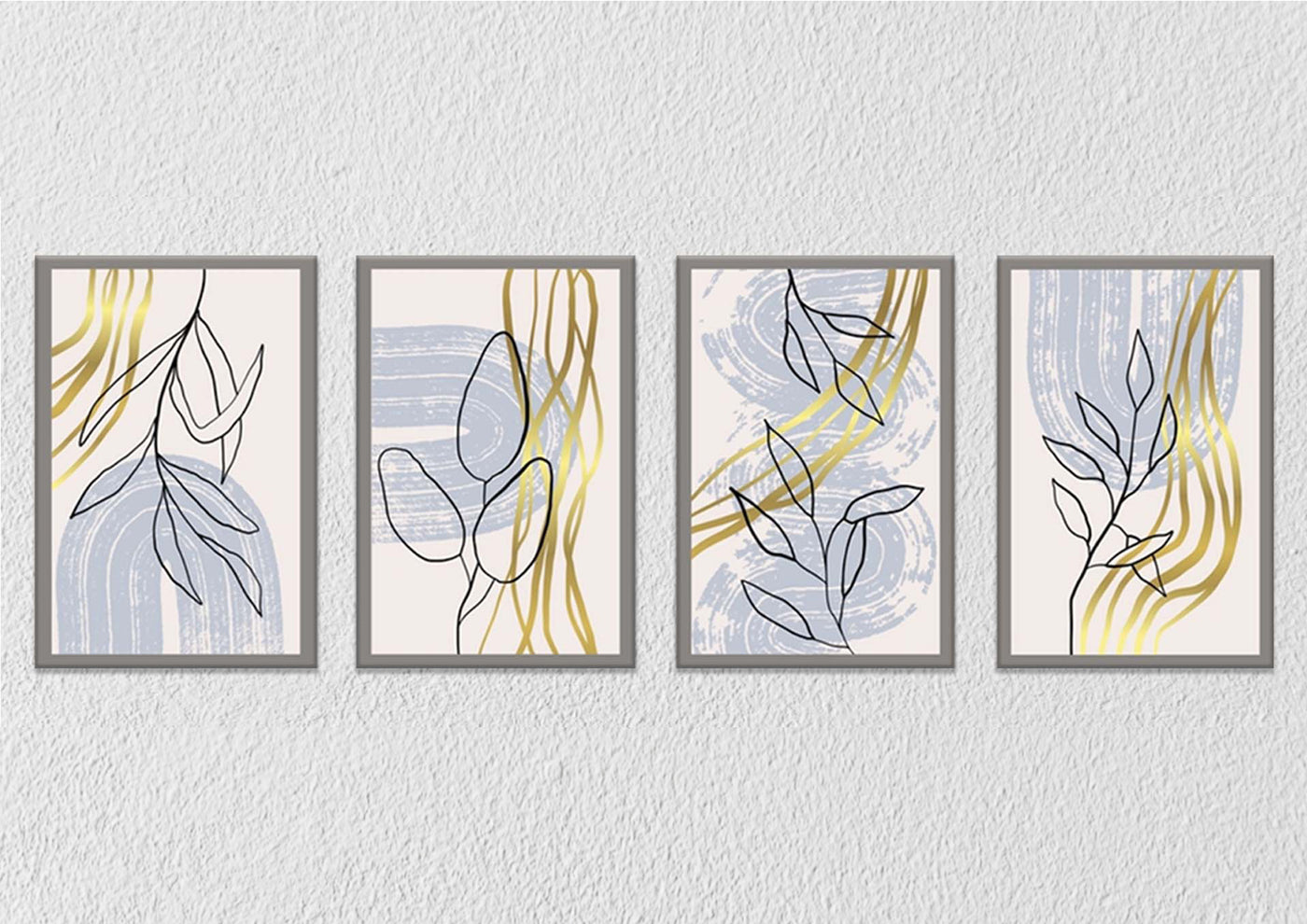 Blue Golden Leaf, Set Of 4