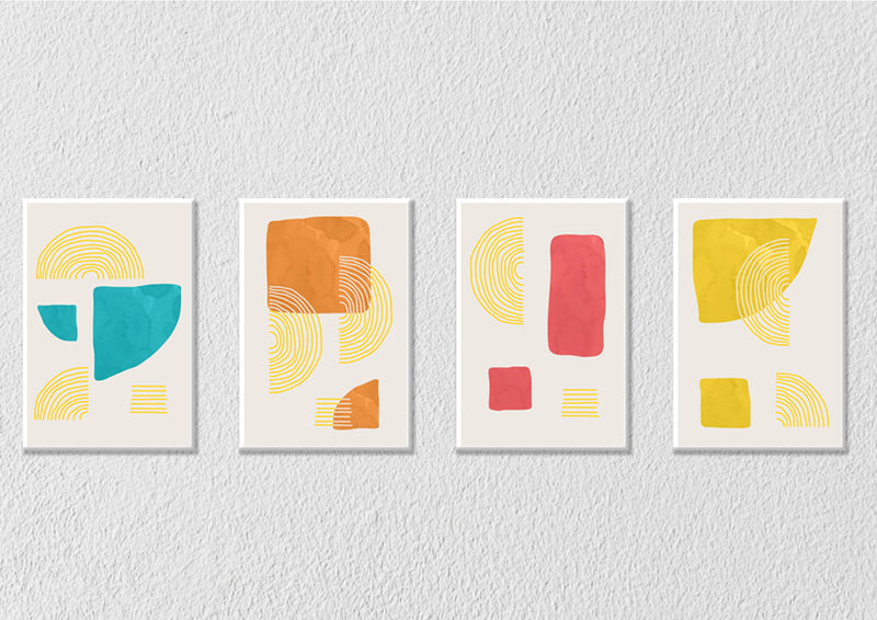 Abstract Lines And Patches Wall Art, Set Of 4 – Myindianthings