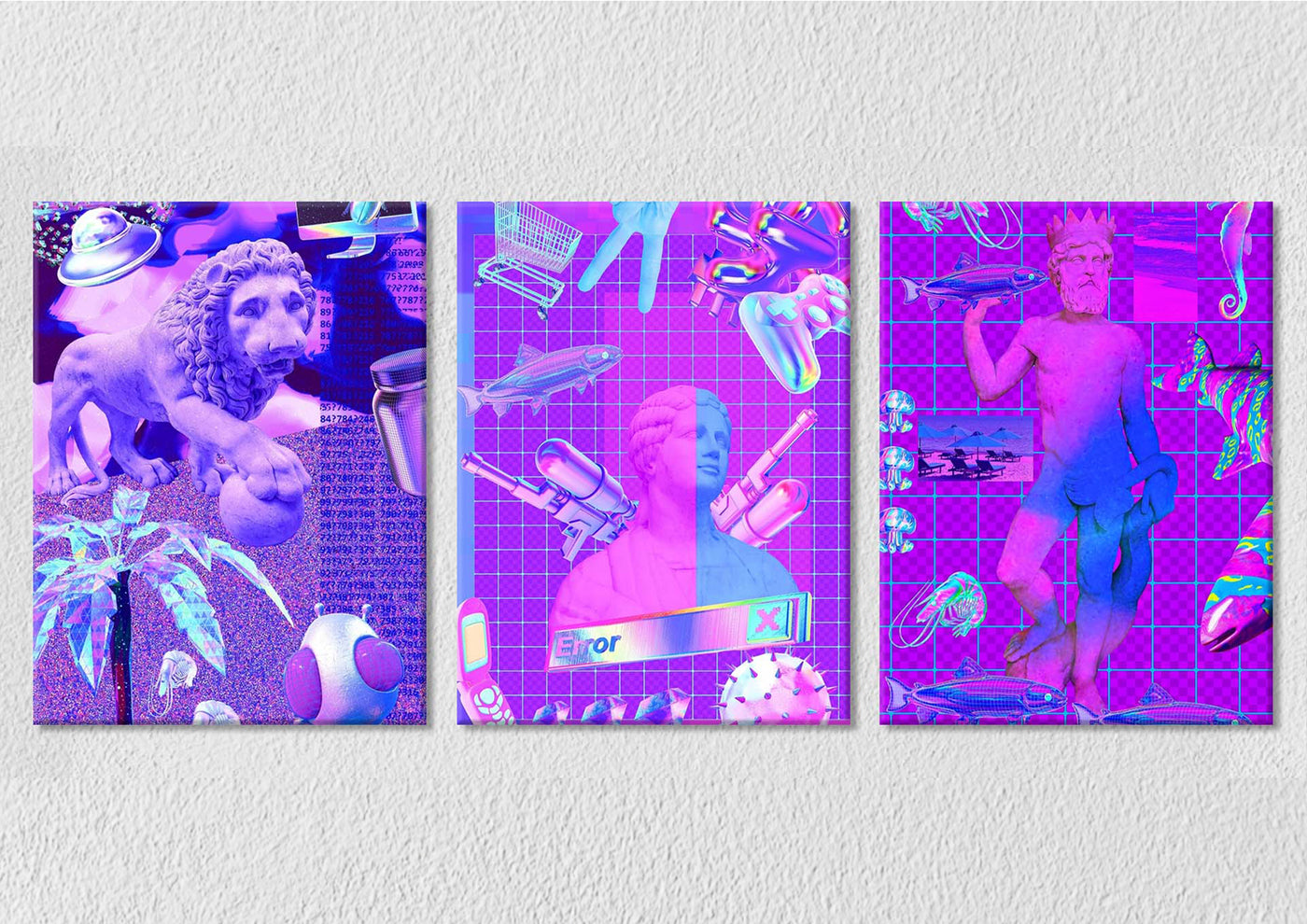 Purple Aesthetic Statue Art, Set Of 3