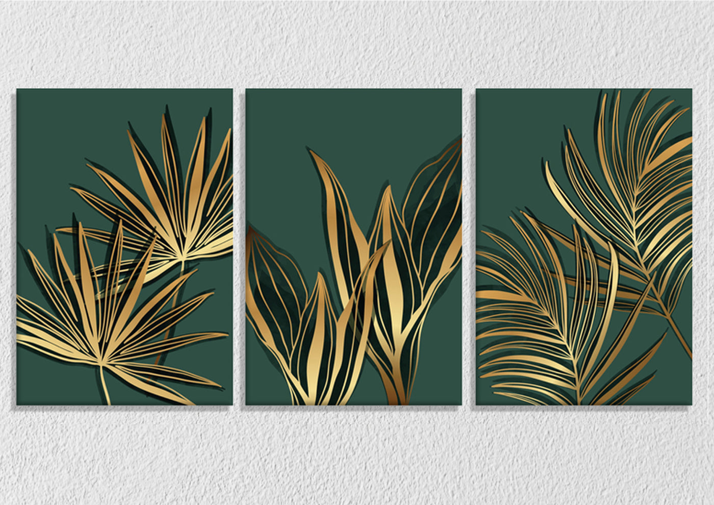 Gold And Green Leaf Line Art, Set Of 3