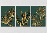 Gold And Green Leaf Line Art, Set Of 3