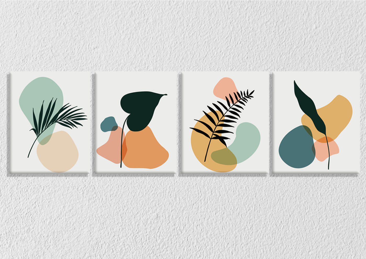 Boho Leaf Wall Art, Set Of 4