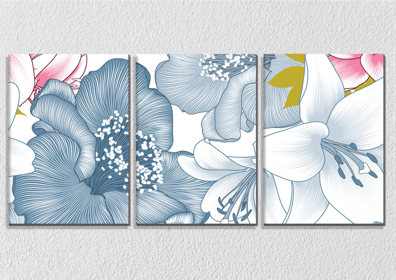 Abstract Magnified flowers Wall Art, Set Of 3