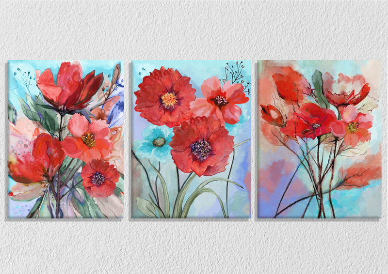 Red Poppy Flowers Wall Art, Set Of 3