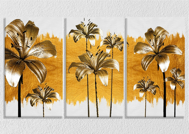 Golden Flowers Wall Art, Set Of 3