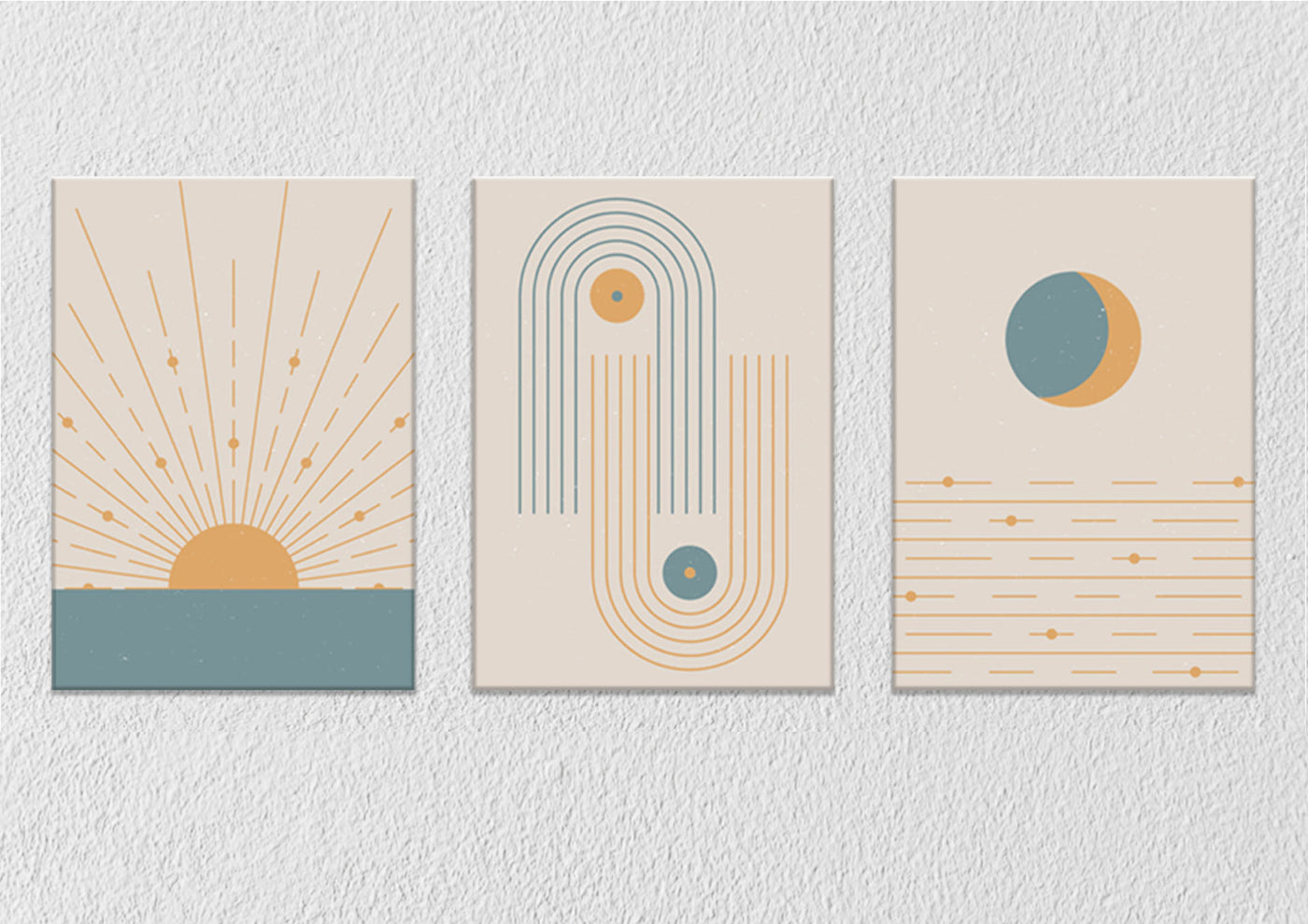Blue Yellow Canvas Art, Set Of 3