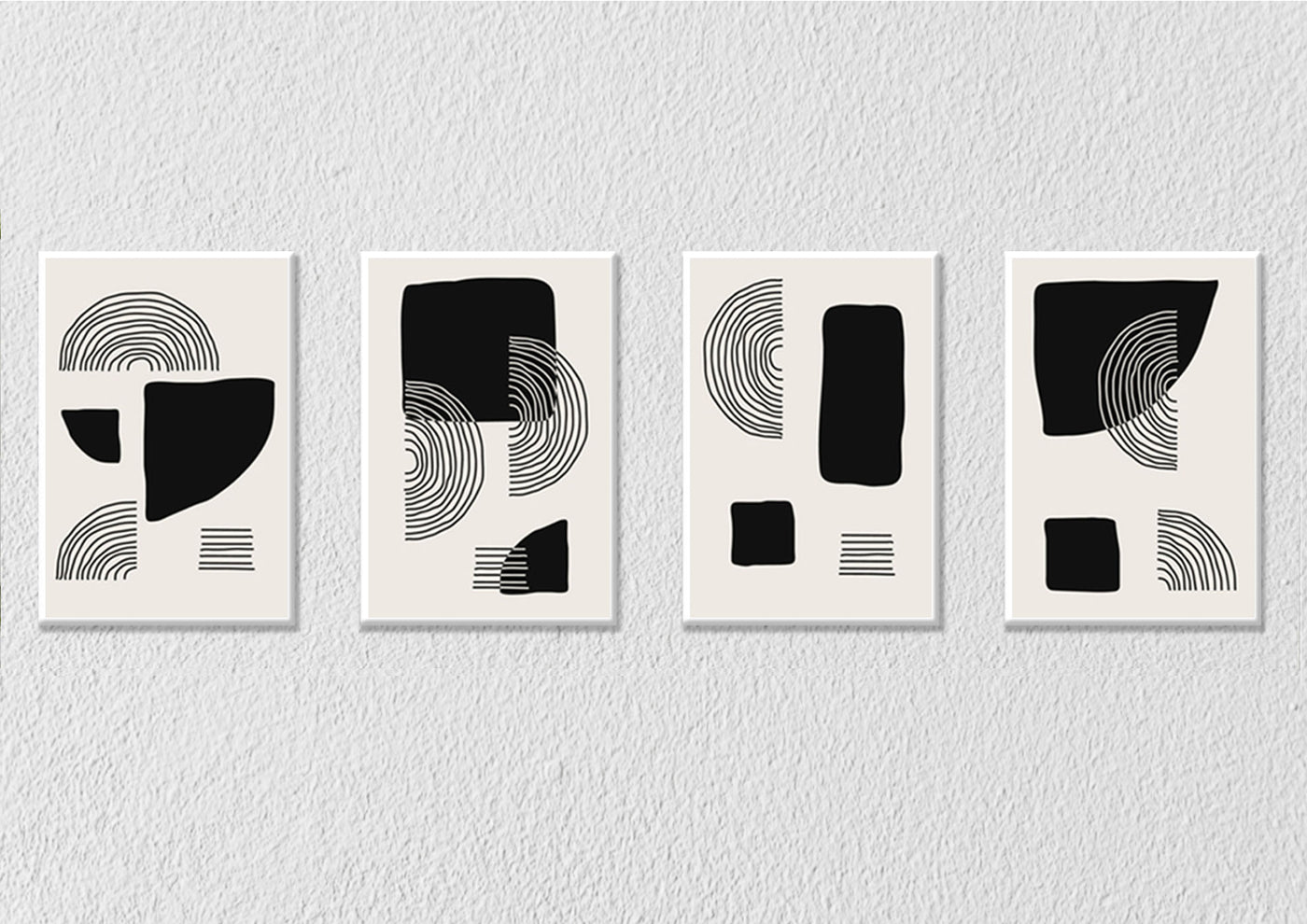 Black Concentric Design Wall Art, Set Of 4