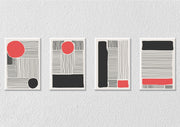 Orange And Black Lines Design Wall Art, Set Of 4
