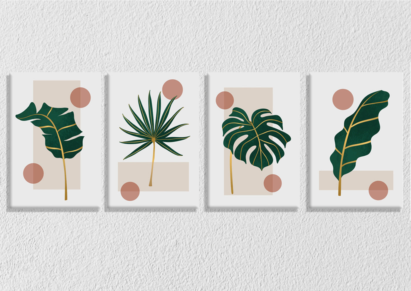 Leaf Foliage On Colour Block, Set Of 4