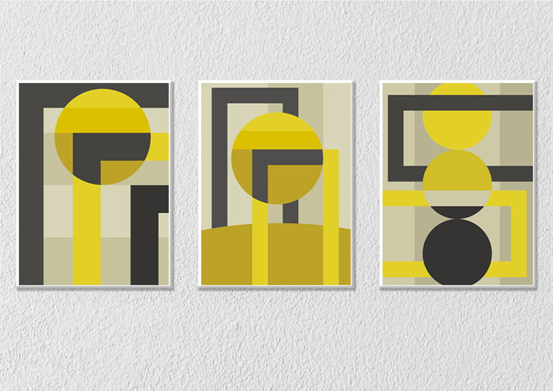 Geometric Black And Yellow Wall Art, Set Of 3
