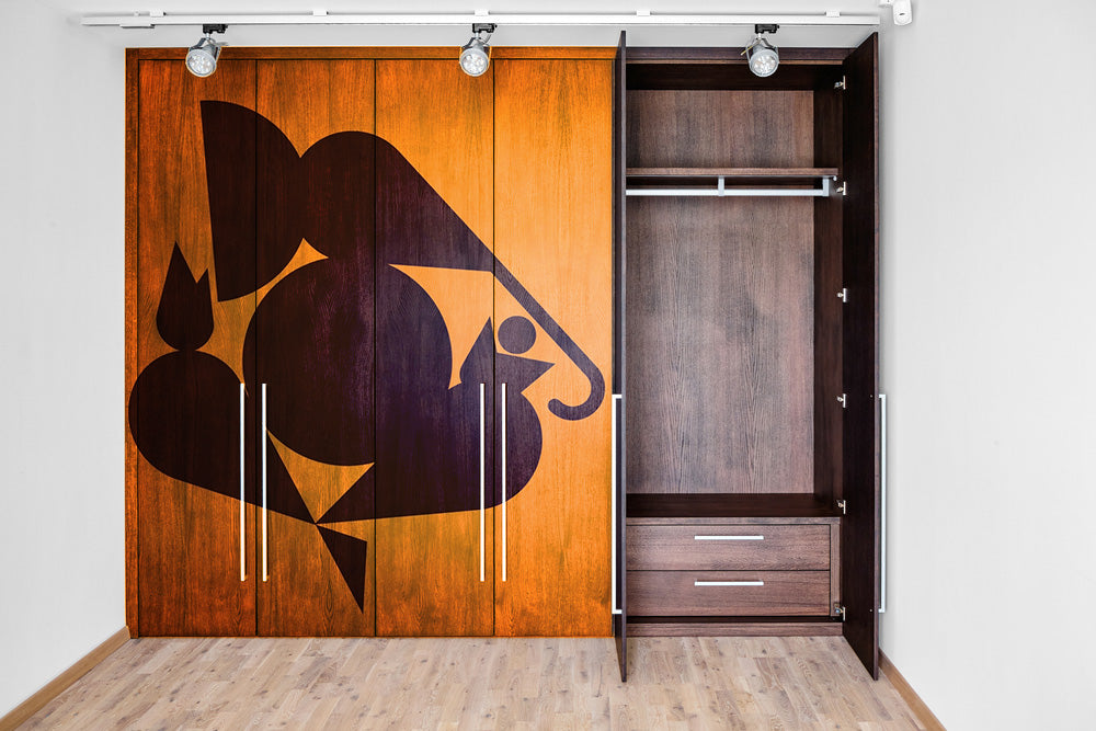 Art Of Ganesh In Brown Colour Self Adhesive Sticker For Wardrobe