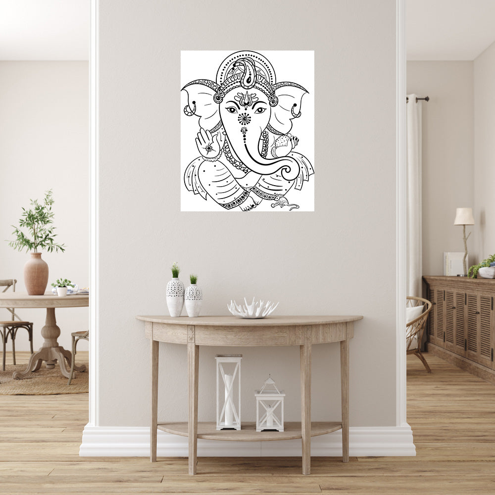 Sketch Of Ganpati On Brown Colour Painting Self Adhesive Sticker Poster