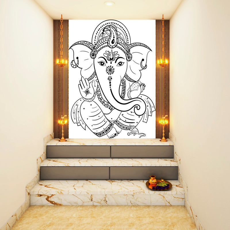 Sketch Of Ganpati On Brown Colour Painting Self Adhesive Sticker Poster