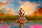 Ganpati With Lotus Flower In Lake Self Adhesive Sticker Poster
