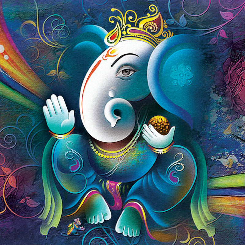 Blue Ganpati Painting Self Adhesive Sticker Poster