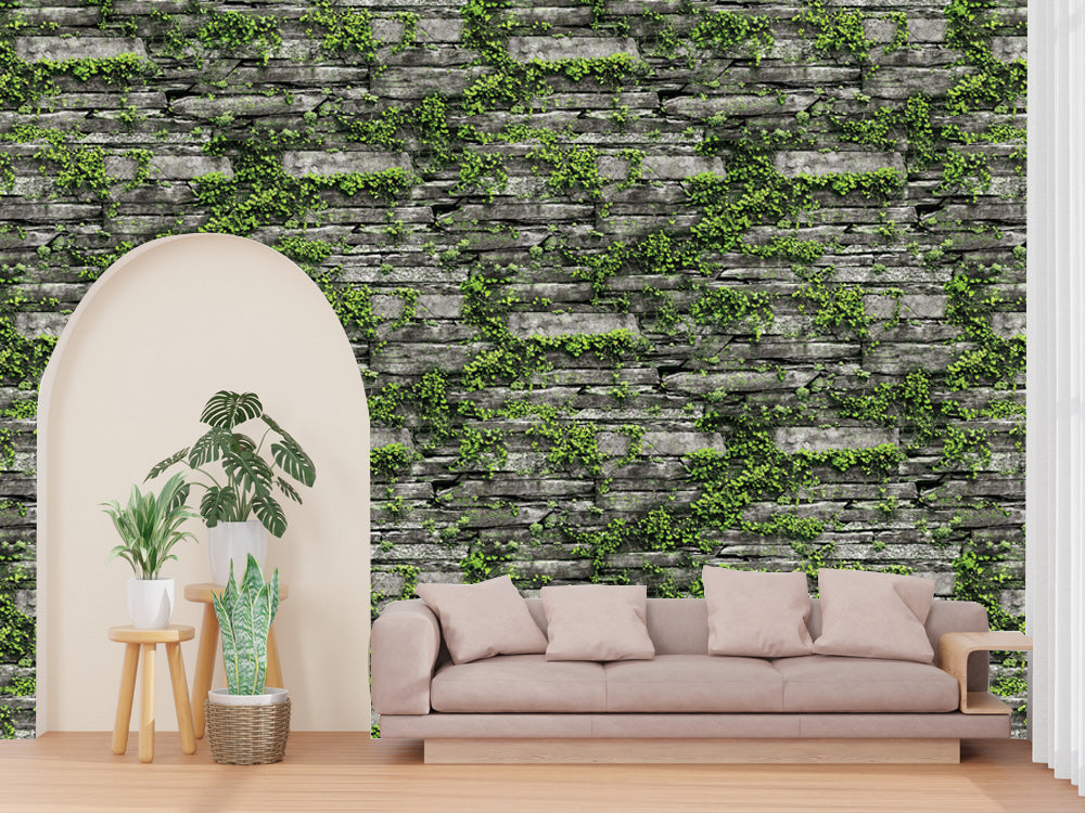 Natural _ Stone And Green Wallpaper