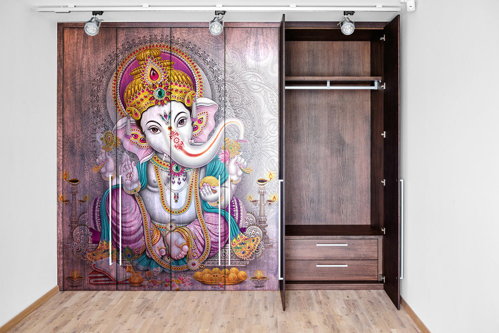 Ganpati Painting Self Adhesive Sticker For Wardrobe